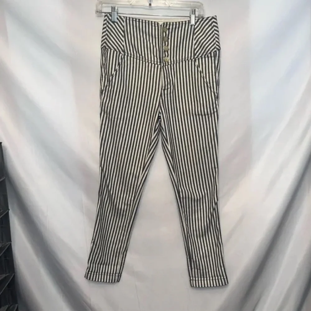 Free People Frankie High Waist Blue White Striped Skinny Pants - Size 4 - Picture 2 of 10